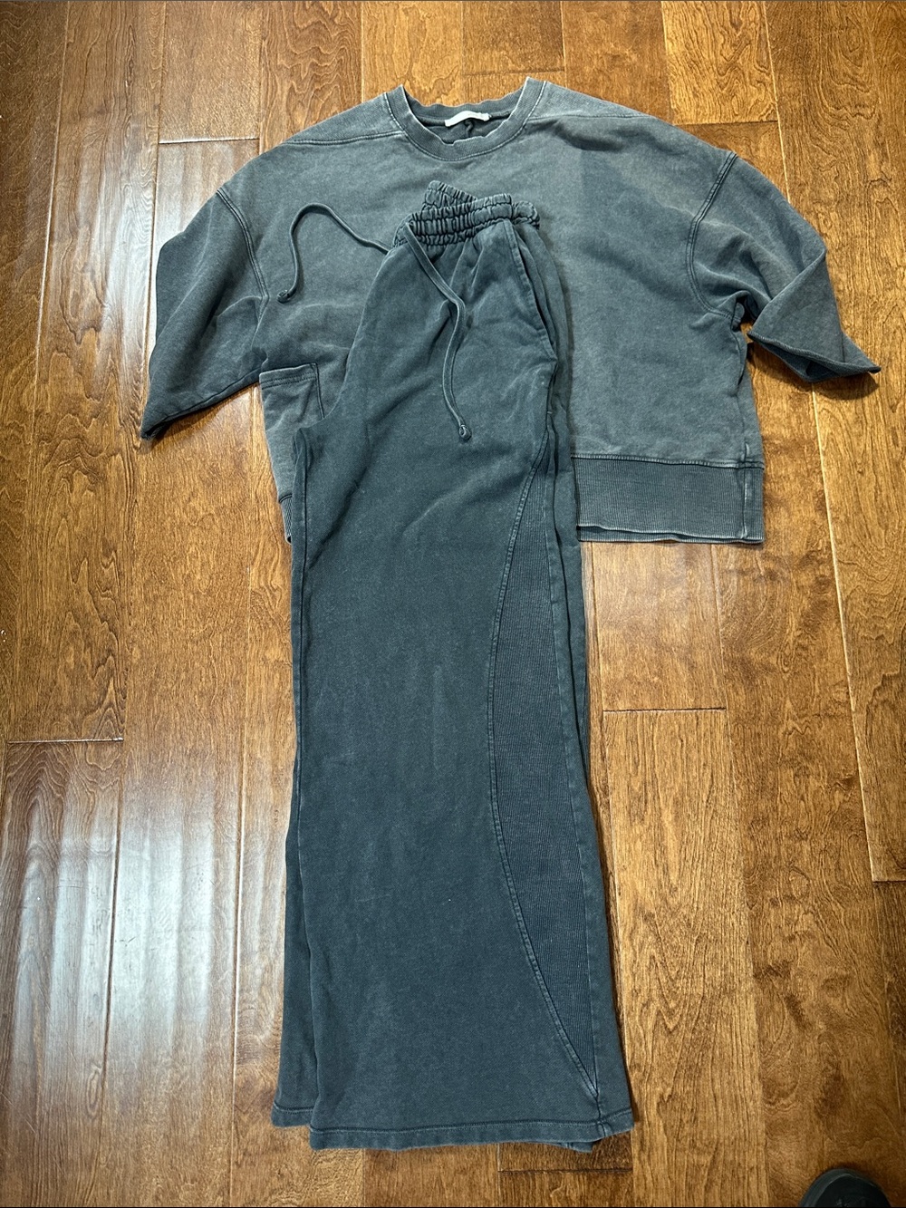 Zara Washed Charcoal Black Sweatshirt & Drawstring Skirt Set